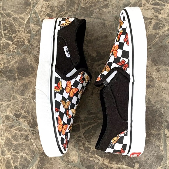 Vans Asher Butterfly Checkerboard Slip On Shoes Womens Size 6 Black VN000VOSJBW - Picture 7 of 13